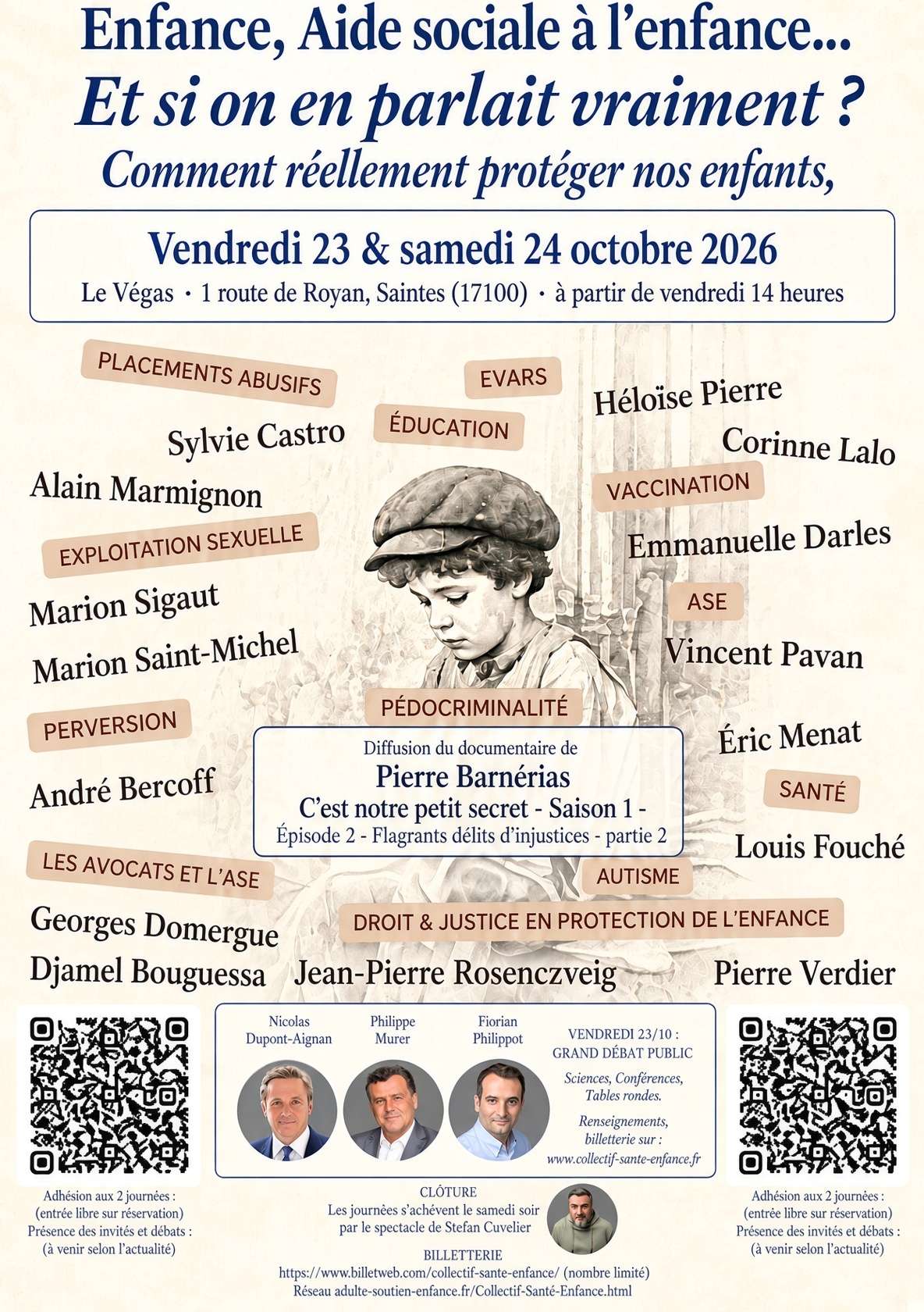Affiche : Enfance, Aide sociale à l'enfance… Et si on en parlait vraiment ? Vendredi 23 et samedi 24 octobre 2026, Le Végas, Saintes.